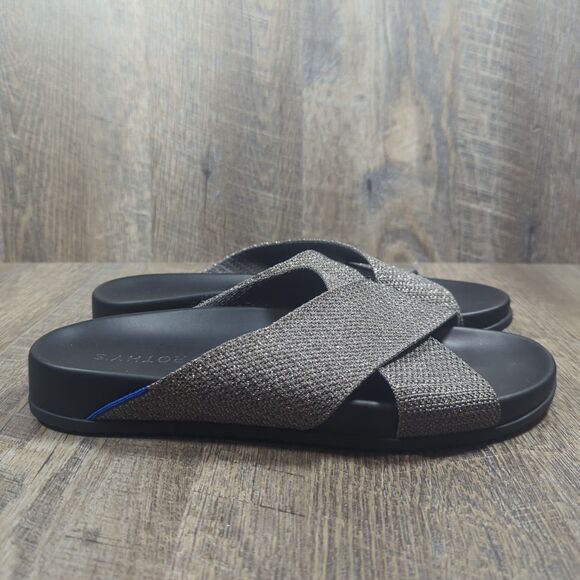 Rothy's The Weekend Slide Silver Sand Women's Size 9 Metallic Silver Black EUC - Picture 2 of 13